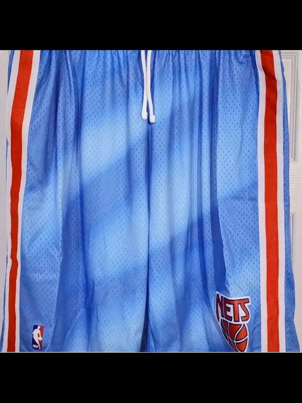 NBA Light Blue Mesh Basketball Shorts with Red & White Side Stripes
